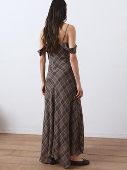 Mango Check Asymmetrical Maxi Dress, Brown - view 2, Brown