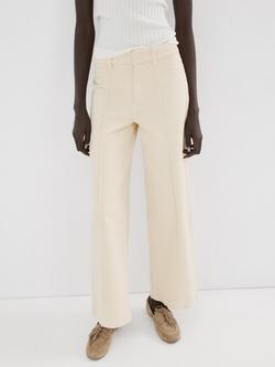 Mango High Rise Wide Leg Cropped Jeans, Vanilla, Vanilla