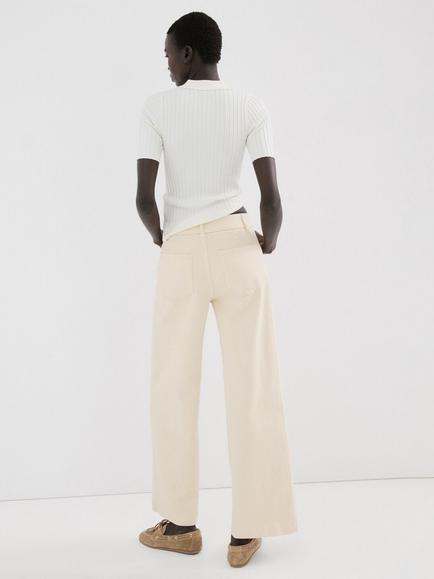 Mango High Rise Wide Leg Cropped Jeans, Vanilla - view 2, Vanilla
