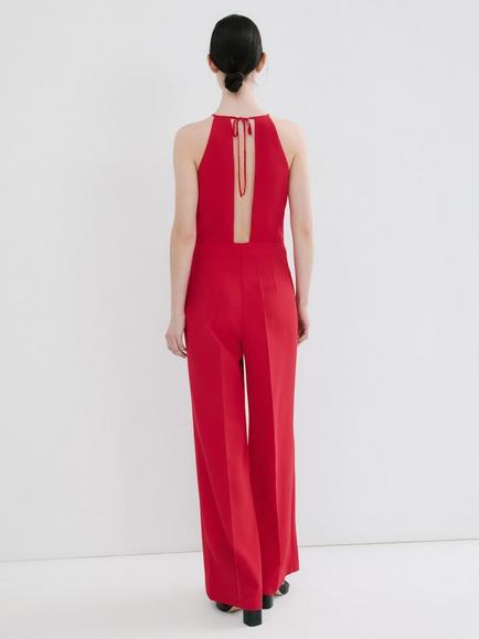 Mango Halterneck Open Back Jumpsuit, Red - view 2, Red