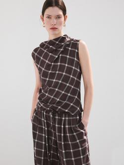 Mango Check Drape Top, Bordeaux, Bordeaux