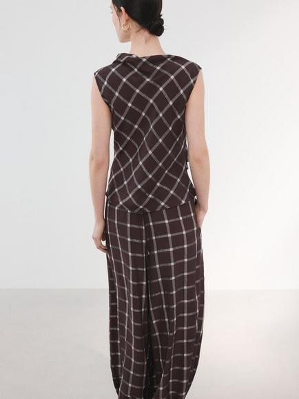 Mango Check Drape Top, Bordeaux - view 2, Bordeaux