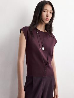 Mango Cap Sleeve Round Neck Button Blouse, Bordeaux, Bordeaux