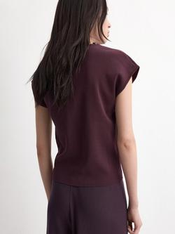 Mango Cap Sleeve Round Neck Button Blouse, Bordeaux - view 2, Bordeaux