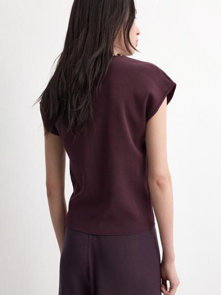 Mango Cap Sleeve Round Neck Button Blouse, Bordeaux - view 2, Bordeaux