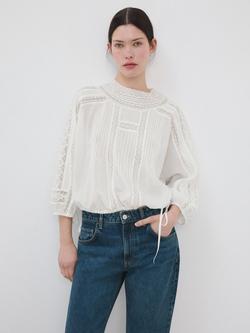 Mango High Neck Pintuck Blouse Top, Off White, Off White