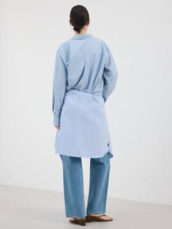 Mango Check Long Sleeve Loose Fit Shirt, Sky Blue - view 2, Sky Blue