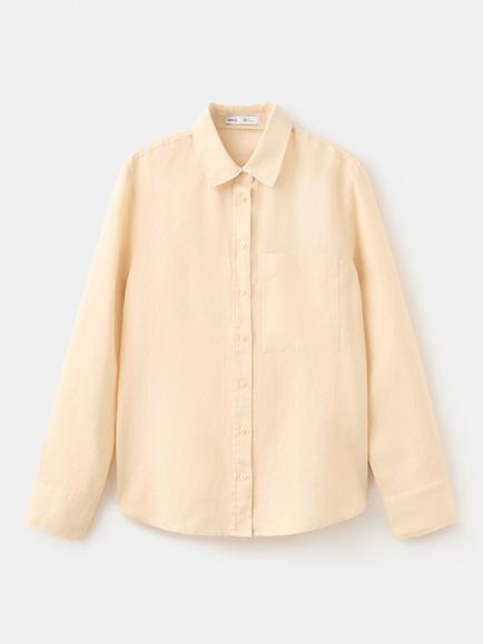 Mango Relaxed Fit Pure Linen Shirt, Pastel Yellow