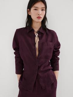 Mango Linen Shirt, Damson, Damson