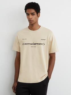 Reiss Arkon Motorsport Regular Fit Cotton T-Shirt, White, White