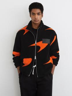 Reiss King McLaren Racing Speedmark Fleece Jacket, Black/Papaya Orange, Black/Papaya Orange