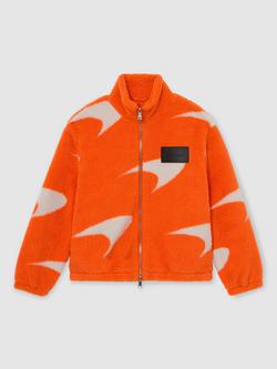 Reiss McLaren Speedmark Print Fleece Jacket, Orange/White - view 2, Orange/White