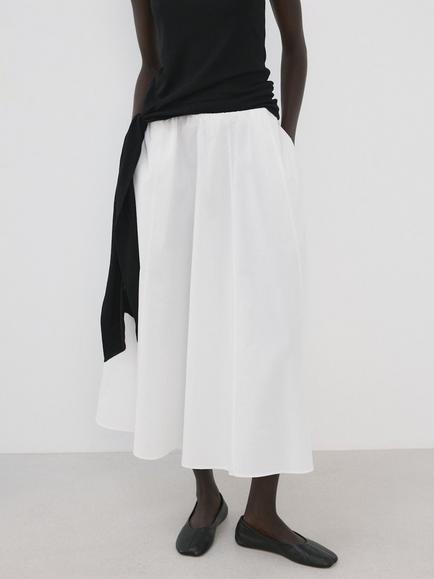 Mango Mid Rise Flared Midi Skirt, White, White