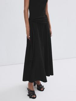 Mango Mid Rise Flared Midi Skirt, Black, Black