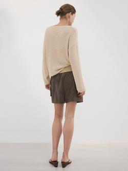 Mango Jazmin V-Neck Textured Jumper, Sand - view 2, Sand
