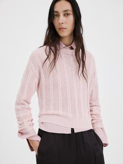 Mango Crew Neck Cable Knit Jumper, Mauve, Mauve