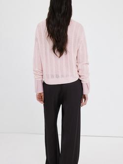Mango Crew Neck Cable Knit Jumper, Mauve - view 2, Mauve