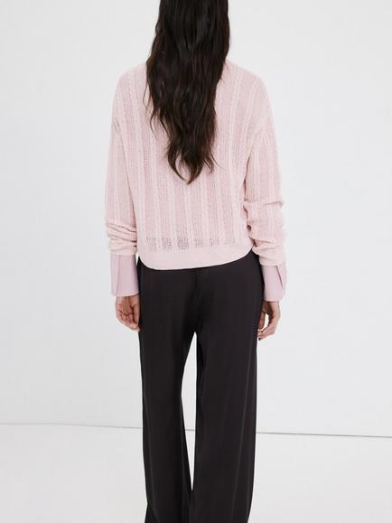 Mango Crew Neck Cable Knit Jumper, Mauve - view 2, Mauve