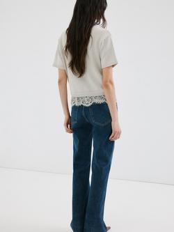 Mango Lace Trim Short Sleeve Jumper, Stone - view 2, Stone