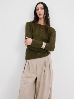 Mango Boat Neck Open Stitch Jumper, Khaki, Khaki