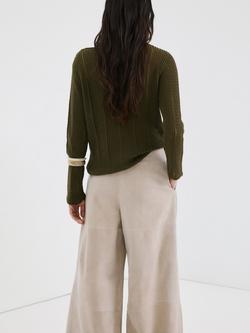 Mango Boat Neck Open Stitch Jumper, Khaki - view 2, Khaki