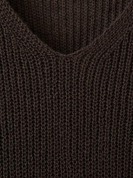 Mango V-Neck Textured Jumper, Chocolate - view 2, Chocolate