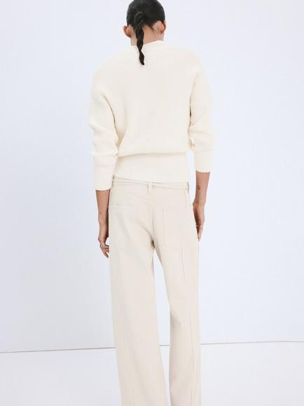 Mango Crossover Rib Knit Jumper, Raw - view 2, Raw