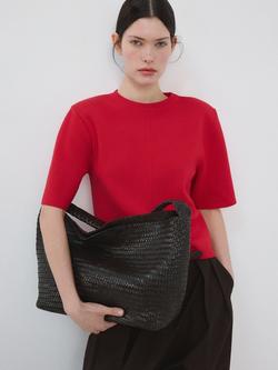 Mango Crew Neck Short Sleeve Jumper, Red, Red