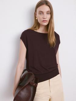 Mango Boat Neck Short Sleeve Jumper, Wine, Wine