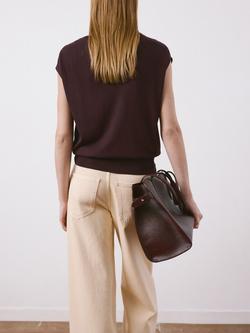 Mango Boat Neck Short Sleeve Jumper, Wine - view 2, Wine