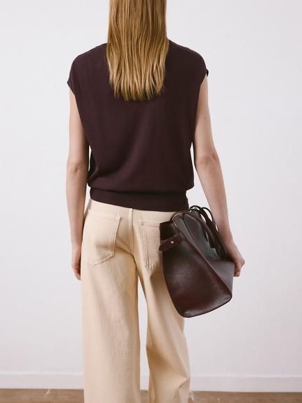 Mango Boat Neck Short Sleeve Jumper, Wine - view 2, Wine