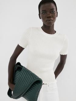 Mango Rib Knit Short Sleeve Top, Raw, Raw