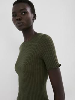 Mango Sculpted Rib Knit Top, Khaki, Khaki