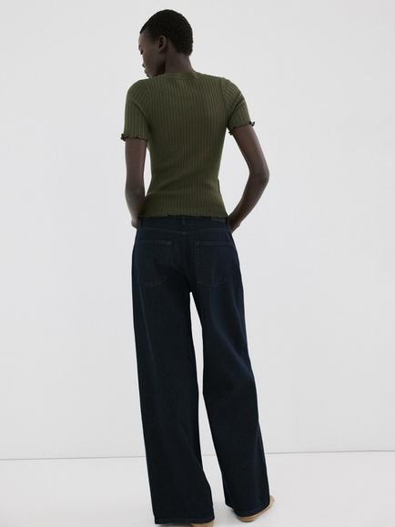 Mango Sculpted Rib Knit Top, Khaki - view 2, Khaki
