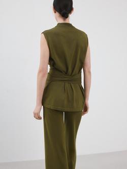 Mango High Neck Belted Tunic Knit Top, Khaki - view 2, Khaki