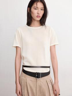 Mango Round Neck Short Sleeve Knit Top, Raw, Raw