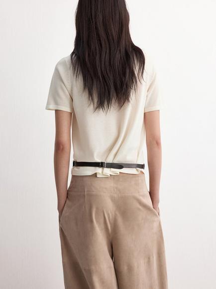 Mango Round Neck Short Sleeve Knit Top, Raw - view 2, Raw