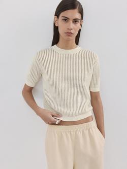 Mango Short Sleeve Open Knit Jumper, Raw