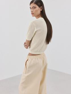 Mango Short Sleeve Open Knit Jumper - view 2, Raw