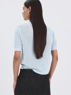 Mango Short Sleeve Open Knit Jumper - view 2, Sky Blue