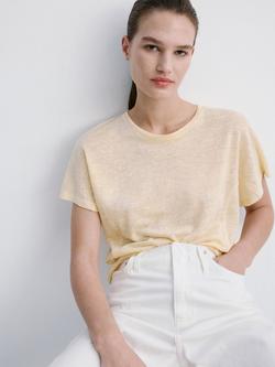 Mango Pure Linen T-Shirt, Vanilla