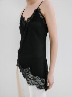 Mango Asymmetric Lace Trim Camisole Top, Black, Black