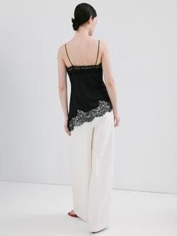 Mango Asymmetric Lace Trim Camisole Top, Black - view 2, Black