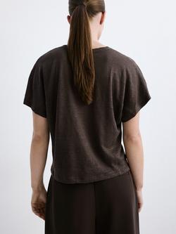 Mango Pure Linen T-Shirt - view 2, Brown