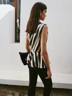 Mango Asymmetric Stripe Peplum Hem Top, Black/White - view 2, Black/White