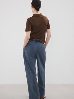 Mango Knit Short Sleeve Polo Shirt, Chocolate - view 2, Chocolate