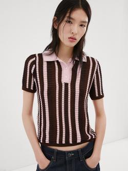 Mango Knitted Polo Shirt, Chocolate, Chocolate