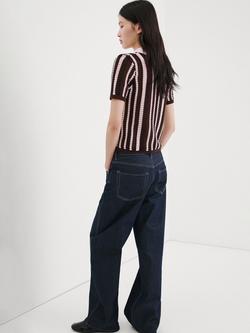 Mango Knitted Polo Shirt, Chocolate - view 2, Chocolate