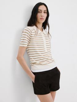 Mango Stripe Knit Polo Shirt, Raw, Raw
