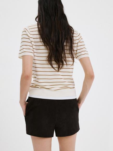 Mango Stripe Knit Polo Shirt, Raw - view 2, Raw